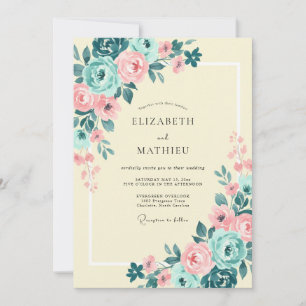 Convite Casamento Encantador de Primavera com Beijo Azul