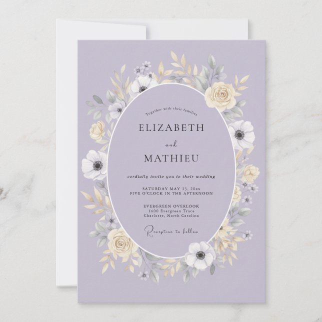 Convite Casamento Encantador de Primavera com Lavanda (Frente)