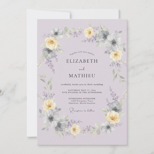 Convite Casamento Encantador de Primavera com Lavanda e Am (Frente)