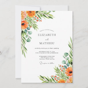 Convite Casamento Encantador de Verão Laranja