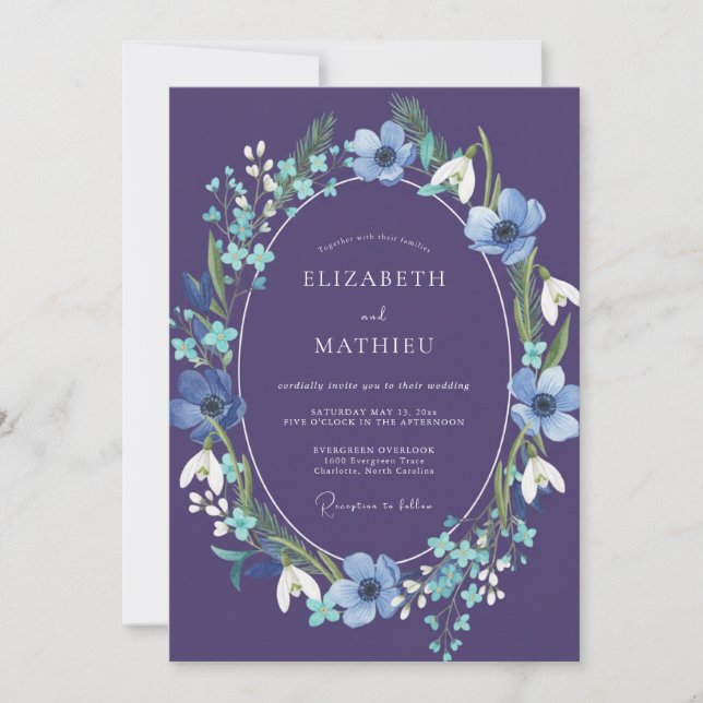 Convite Casamento Encantador de Violeta de Inverno (Frente)