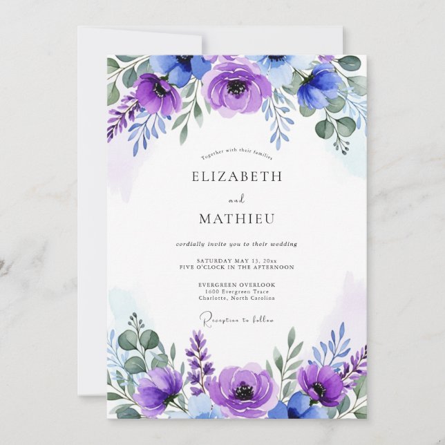 Convite Casamento Encantador de Violeta na Primavera (Frente)