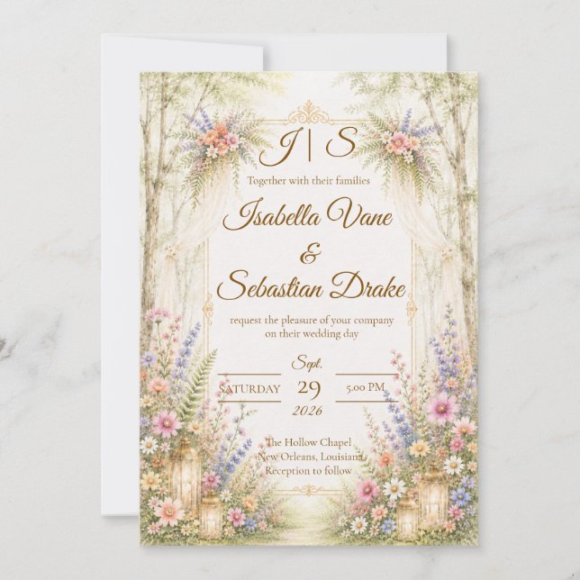 Convite Casamento Encantador no Jardim (Frente)