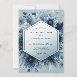 Convite Casamento Encantamento Floral Azul Ardósia