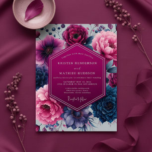Convite Casamento Encantamento Floral Magenta