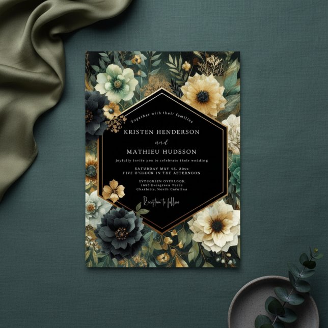 Convite Casamento Encantamento Floral Turquesa (Criador carregado)