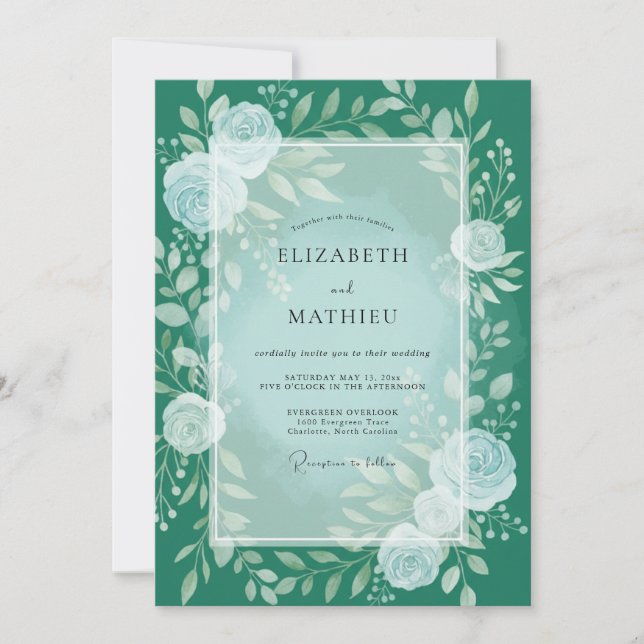Convite Casamento Encantamento Floral Turquesa (Frente)