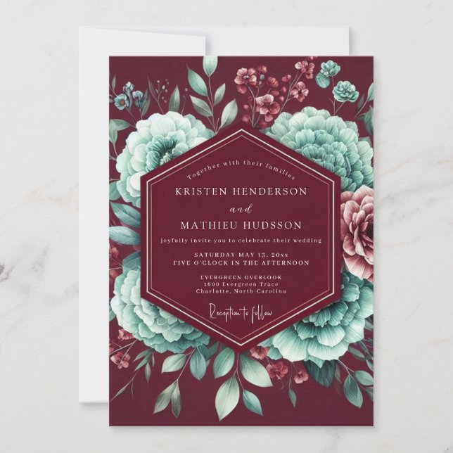 Convite Casamento Encantamento Florir Borgonha (Frente)