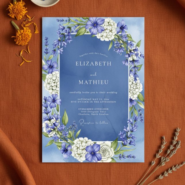 Convite Casamento Encanto Floral Azul Ardósia (Criador carregado)
