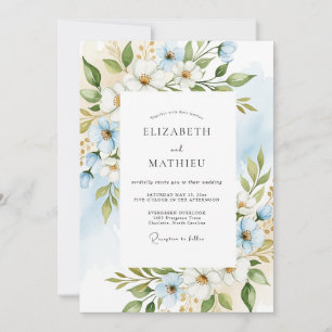 Convite Casamento Enchantment Floral Azul-Celeste