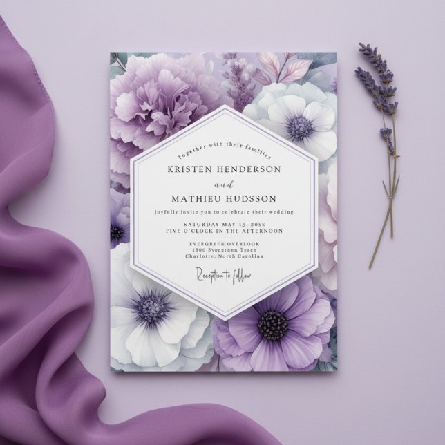 Convite Casamento Enfeitiçado com Flor de Lavanda (Criador carregado)