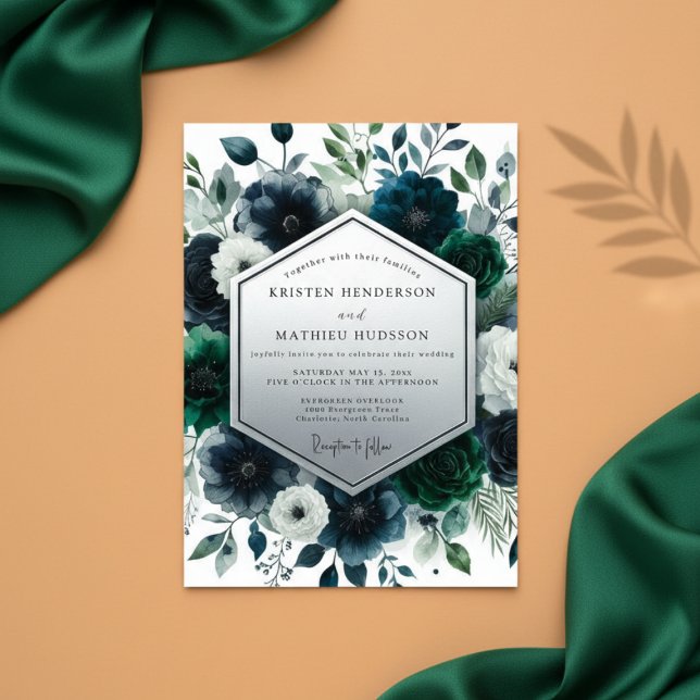 Convite Casamento Enfeitiçado com Floral Azul Turquesa Int (Criador carregado)