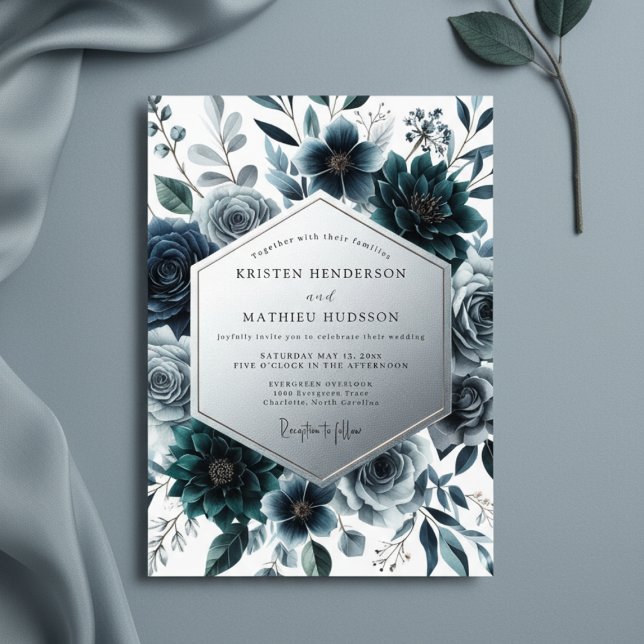 Convite Casamento Enfeitiçado com Floral Turquesa (Criador carregado)