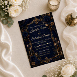 Convite Casamento Enfeitiçado de Outono em Azul Meia-Noite