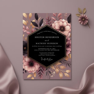 Convite Casamento Enfeitiçado por Florais Rosa Empoeirado