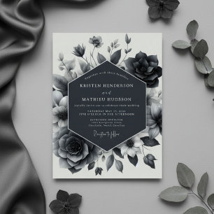 Convite Casamento Enfeitiço Floral Azul Ardósia