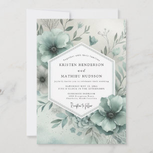 Convite Casamento Enfeitiço Floral Azul Poeirento