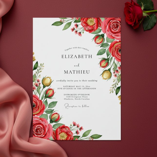 Convite Casamento Enfeitiço Floral Carmesim (Criador carregado)