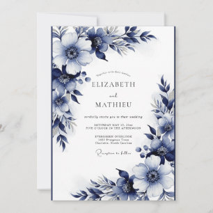 Convite Casamento Enfeitiço Floral Índigo