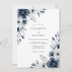 Convite Casamento Enfeitiço Floral Marinho