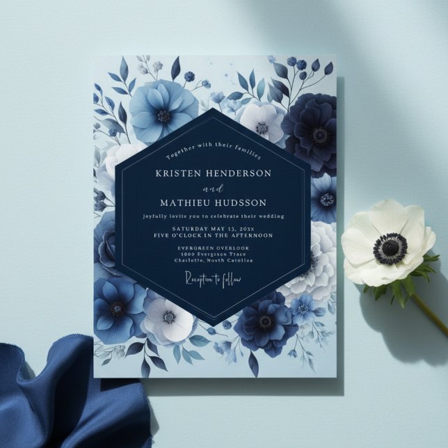 Convite Casamento Enfeitiço Floral Marinho (Criador carregado)