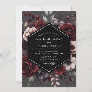 Convite Casamento Enfeitiço Floral Vermelho Intenso