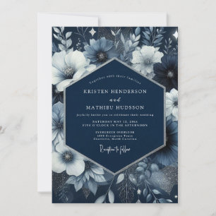 Convite Casamento Enigma Floral Azul Marinho