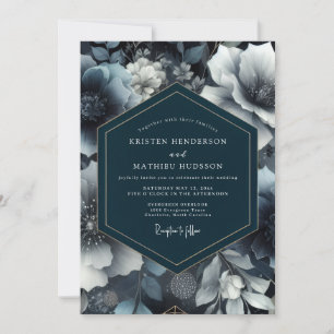 Convite Casamento Enigmático de Inverno em Azul Teal Escur