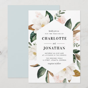 Convite casamento entre a moderna melolia magnolia e a est