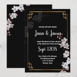 Convite casamento entre Blossomas de Cereja Brancas e ouro