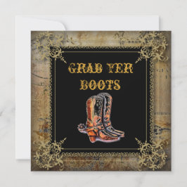 Convite casamento entre botas de cowboy ocidentais