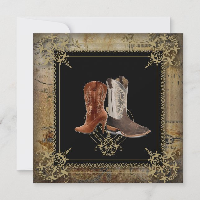Convite casamento entre botas de cowboy ocidentais (Frente)