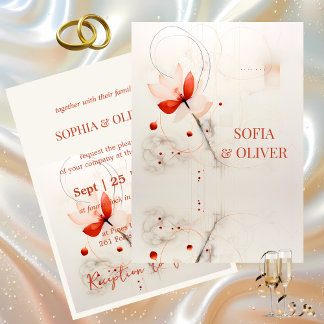 Convite Casamento entre Creme e Poppies Vermelhos