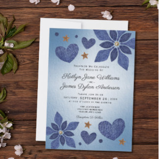 Convite Casamento entre Flores Rustic Blue Jean Denim