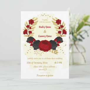 Convite casamento entre flores vermelhas e pretas