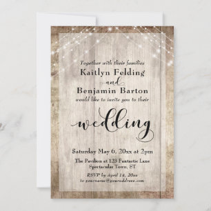 Convite Casamento entre madeira e luzes brancas e rústica