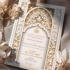 Convite Casamento entre muçulmanos e islâmicos Dourado e g