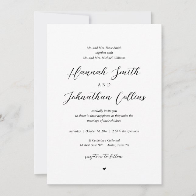 Convite Casamento entre noivas e noivas, ambos pais (Frente)