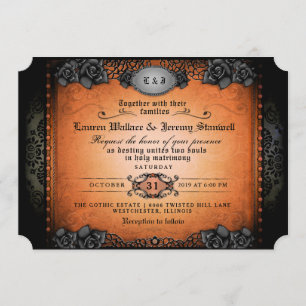 Convite Casamento entre o Halloween Orange e o Black Gothi