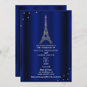Convite Casamento entre Paris e Torre Eiffel Real Blue & S