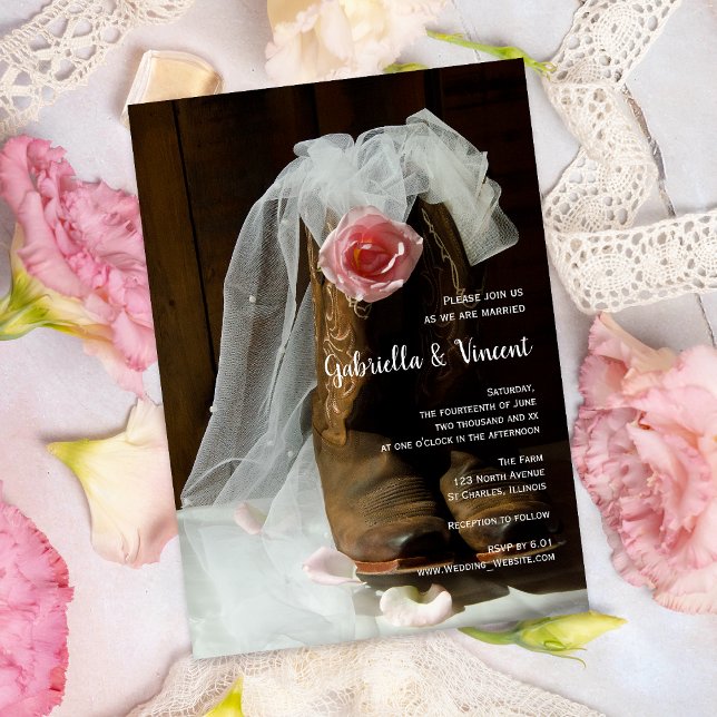 Convite Casamento entre Rosa do País e Cowboy Boots Wester (Criador carregado)