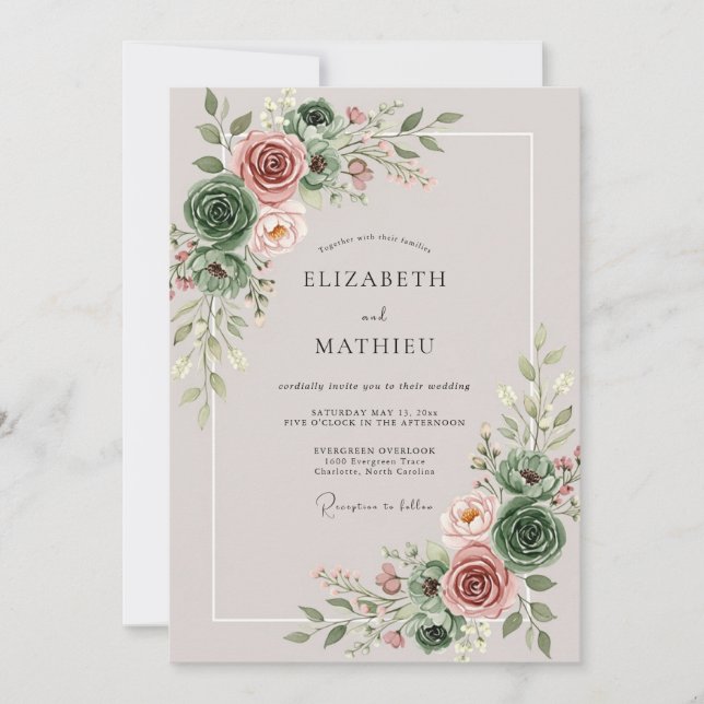 Convite Casamento Envolvente em Verde Salvia (Frente)