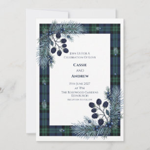 Convite Casamento Escocês Green Tartan Blackberry Juniper