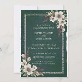 Convite Casamento Escocês Magnólia Verde Escura Fronteira