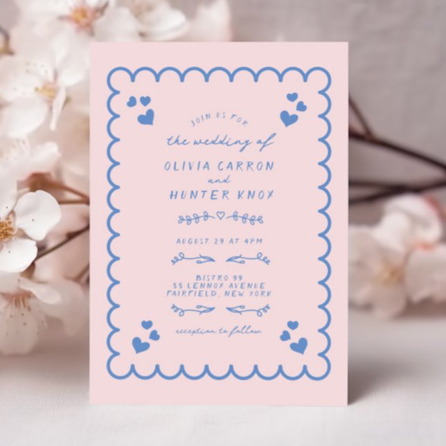 Convite Casamento Escrito De Mão Ilustrada De Onda Funky (Criador carregado)