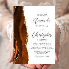 Convite Casamento Escrito em Dourado com Ágata Laranja Que