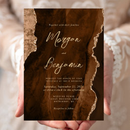 Convite Casamento Escrito em Ouro com Ágata Marrom Mocha e