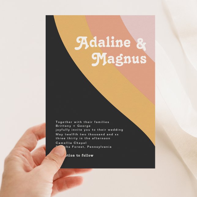 Convite Casamento Escuro Arco-Íris dos anos 70 do Retro Mo (Criador carregado)