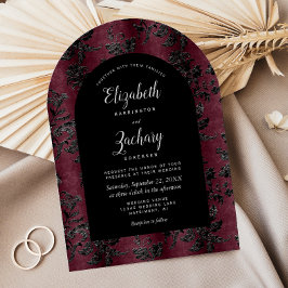 Convite Casamento Escuro Borgonha Preto Damasco Arco