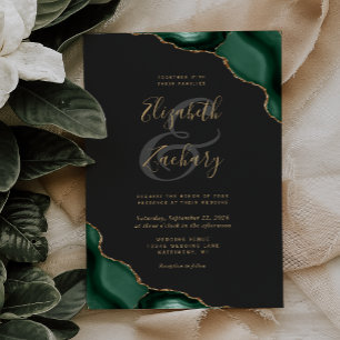 Convite Casamento Escuro Cantos de Ágata Verde Esmeralda